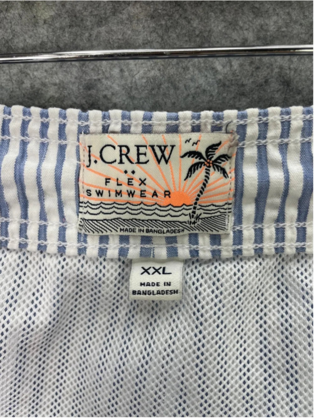 J.CREW Shorts Mens 2XL Blue Stripe Flex Swim Trunks Drawstring Lined Stretch